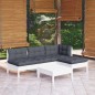 vidaXL Muebles de jardín 5 pzas con cojines blanco madera de pino