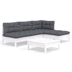 vidaXL Muebles de jardín 5 pzas con cojines blanco madera de pino