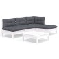 vidaXL Muebles de jardín 5 pzas con cojines blanco madera de pino