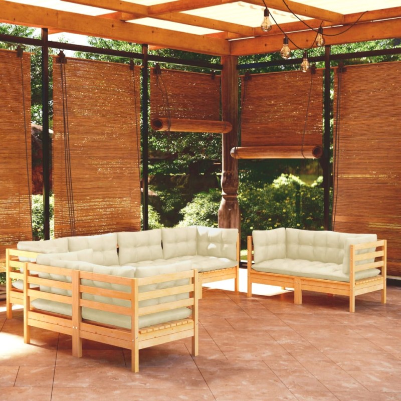vidaXL Muebles de jardín 8 piezas cojines madera maciza de pino vidaXL Muebles de jardín 8 piezas cojines madera maciza de pino