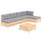 vidaXL Juego de muebles de jardín 6 pzas y cojines madera pino gris vidaXL Juego de muebles de jardín 6 pzas y cojines madera pino gris