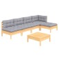vidaXL Juego de muebles de jardín 6 pzas y cojines madera pino gris vidaXL Juego de muebles de jardín 6 pzas y cojines madera pino gris