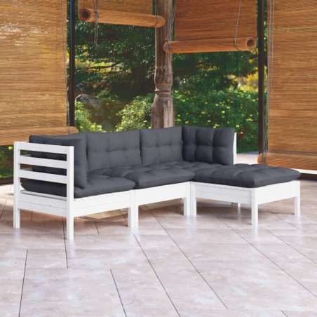 vidaXL Muebles de jardín 4 pzas con cojines blanco madera de pino