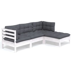 vidaXL Muebles de jardín 4 pzas con cojines blanco madera de pino