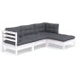 vidaXL Muebles de jardín 4 pzas con cojines blanco madera de pino vidaXL Muebles de jardín 4 pzas con cojines blanco madera de pino