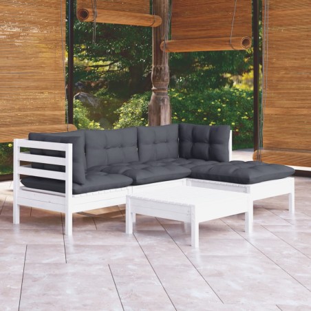 vidaXL Muebles de jardín 5 pzas con cojines blanco madera de pino
