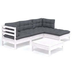 vidaXL Muebles de jardín 5 pzas con cojines blanco madera de pino