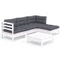 vidaXL Muebles de jardín 5 pzas con cojines blanco madera de pino