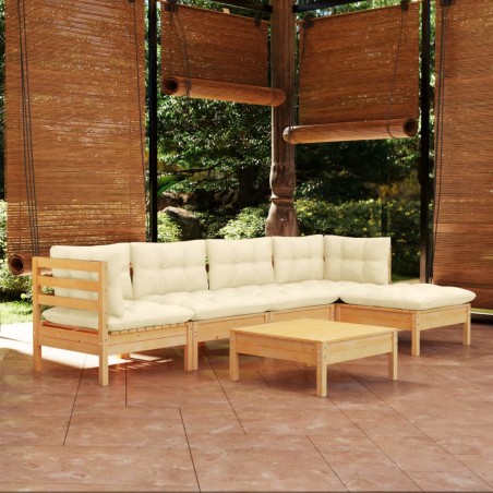 vidaXL Muebles de jardín 6 piezas cojines madera de pino color crema
