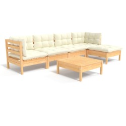 vidaXL Muebles de jardín 6 piezas cojines madera de pino color crema