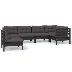vidaXL Muebles de jardín 6 pzas con cojines negro madera de pino