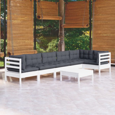 vidaXL Muebles de jardín 7 pzas con cojines blanco madera de pino