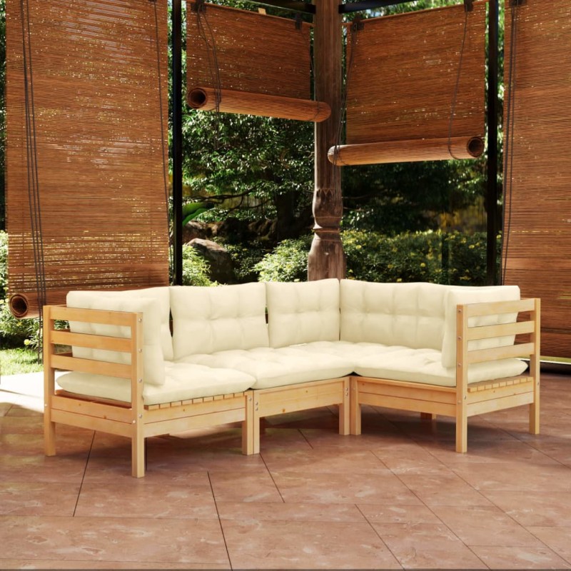 vidaXL Muebles de jardín 4 piezas con cojines madera de pino crema vidaXL Muebles de jardín 4 piezas con cojines madera de pino crema