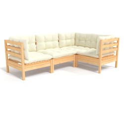 vidaXL Muebles de jardín 4 piezas con cojines madera de pino crema