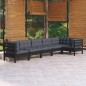 vidaXL Muebles de jardín 6 pzas con cojines negro madera de pino