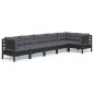 vidaXL Muebles de jardín 6 pzas con cojines negro madera de pino