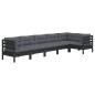 vidaXL Muebles de jardín 6 pzas con cojines negro madera de pino