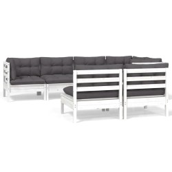 vidaXL Muebles de jardín 7 pzas y cojines blanco madera maciza de pino