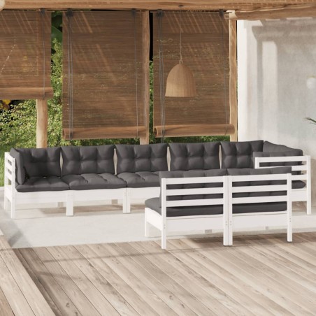 vidaXL Muebles de jardín 8 pzas y cojines blanco madera maciza de pino