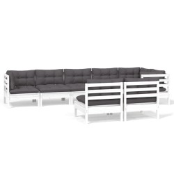 vidaXL Muebles de jardín 8 pzas y cojines blanco madera maciza de pino