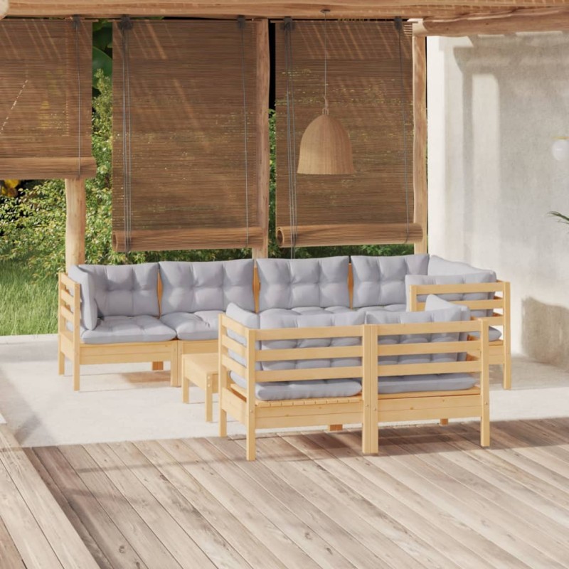 vidaXL Juego de muebles de jardín 8 pzas y cojines madera maciza pino vidaXL Juego de muebles de jardín 8 pzas y cojines madera maciza pino