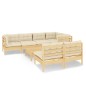 vidaXL Muebles de jardín 8 pzas y cojines madera maciza de pino crema vidaXL Muebles de jardín 8 pzas y cojines madera maciza de pino crema