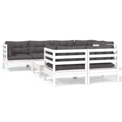 vidaXL Muebles de jardín 8 pzas con cojines blanco madera maciza pino