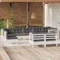vidaXL Muebles de jardín 9 pzas y cojines blanco madera maciza de pino vidaXL Muebles de jardín 9 pzas y cojines blanco madera maciza de pino