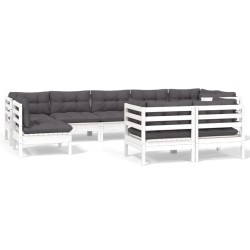 vidaXL Muebles de jardín 9 pzas y cojines blanco madera maciza de pino