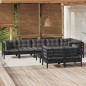 vidaXL Muebles de jardín 9 pzas con cojines negro madera maciza pino vidaXL Muebles de jardín 9 pzas con cojines negro madera maciza pino