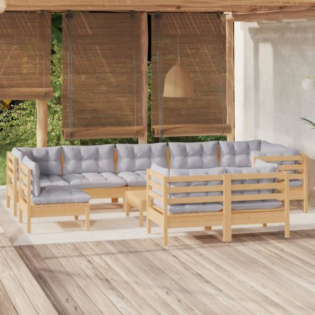 vidaXL Juego de muebles de jardín 10 pzas y cojines madera maciza pino