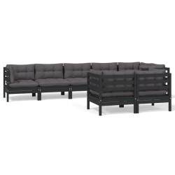 vidaXL Muebles de jardín 8 pzas y cojines negro madera maciza de pino