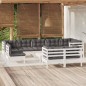 vidaXL Muebles de jardín 10 pzas con cojines blanco madera maciza pino vidaXL Muebles de jardín 10 pzas con cojines blanco madera maciza pino