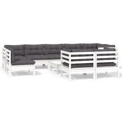 vidaXL Muebles de jardín 10 pzas con cojines blanco madera maciza pino