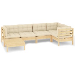 vidaXL Muebles de jardín 6 pzas y cojines madera maciza de pino crema