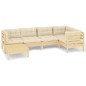 vidaXL Muebles de jardín 6 pzas y cojines madera maciza de pino crema vidaXL Muebles de jardín 6 pzas y cojines madera maciza de pino crema