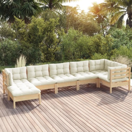 vidaXL Muebles de jardín 7 pzas y cojines madera maciza de pino crema
