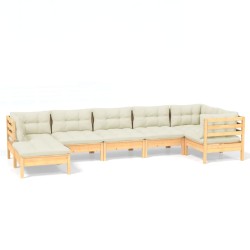 vidaXL Muebles de jardín 7 pzas y cojines madera maciza de pino crema