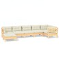 vidaXL Muebles de jardín 7 pzas y cojines madera maciza de pino crema vidaXL Muebles de jardín 7 pzas y cojines madera maciza de pino crema