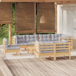 vidaXL Juego de muebles de jardín 9 pzas y cojines madera maciza pino