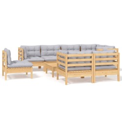 vidaXL Juego de muebles de jardín 9 pzas y cojines madera maciza pino