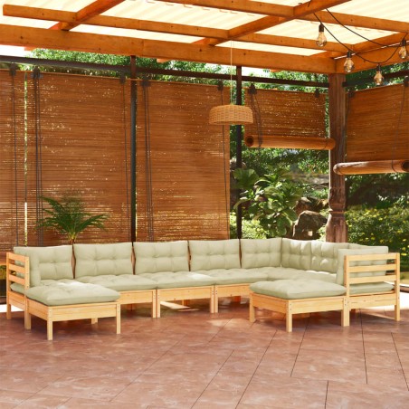 vidaXL Muebles de jardín 9 pzas y cojines madera maciza de pino crema