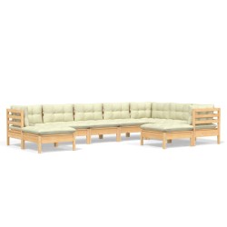 vidaXL Muebles de jardín 9 pzas y cojines madera maciza de pino crema