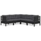 vidaXL Muebles de jardín 5 pzas con cojines negro madera maciza pino vidaXL Muebles de jardín 5 pzas con cojines negro madera maciza pino