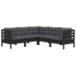 vidaXL Muebles de jardín 5 pzas con cojines negro madera maciza pino vidaXL Muebles de jardín 5 pzas con cojines negro madera maciza pino