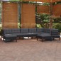 vidaXL Muebles de jardín 9 pzas y cojines negro madera maciza de pino
