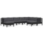 vidaXL Muebles de jardín 9 pzas y cojines negro madera maciza de pino