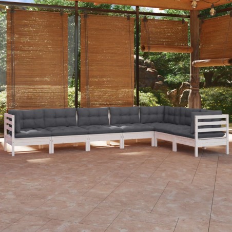 vidaXL Muebles de jardín 7 pzas y cojines blanco madera maciza de pino