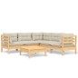 vidaXL Muebles de jardín 6 pzas y cojines madera maciza de pino crema vidaXL Muebles de jardín 6 pzas y cojines madera maciza de pino crema