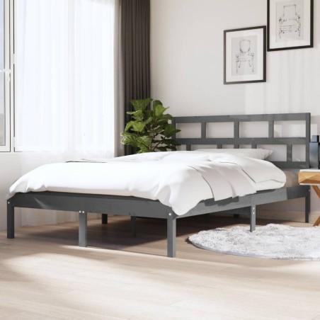 vidaXL Estructura de cama madera maciza gris 135x190 cm